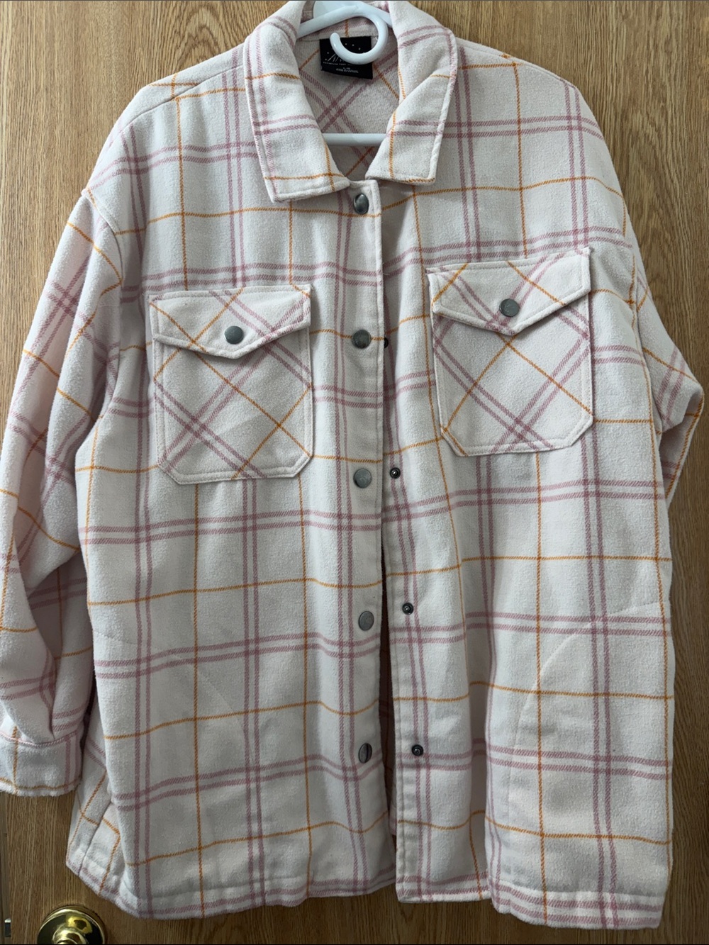 Women's Plaid Shacket Jacket in Cream and Pink/Orange